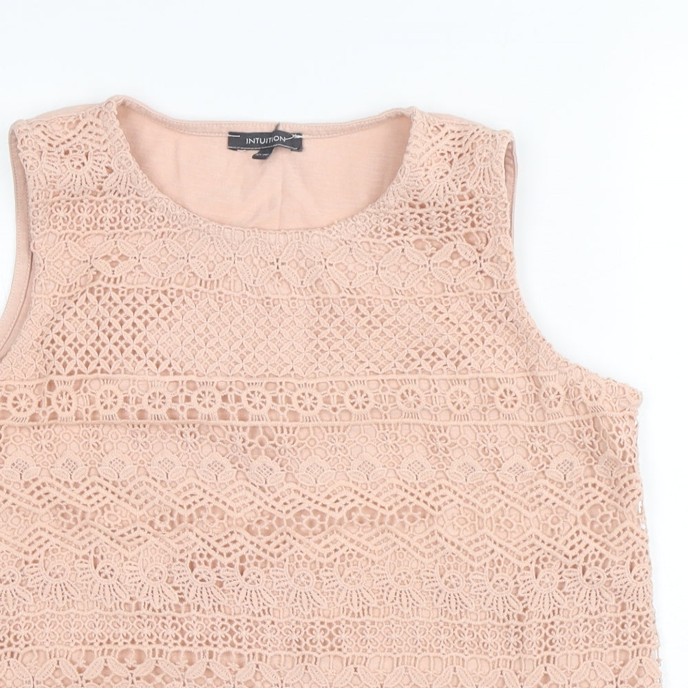 Intuition Womens Pink Floral Cotton Basic Tank Size 14 Round Neck