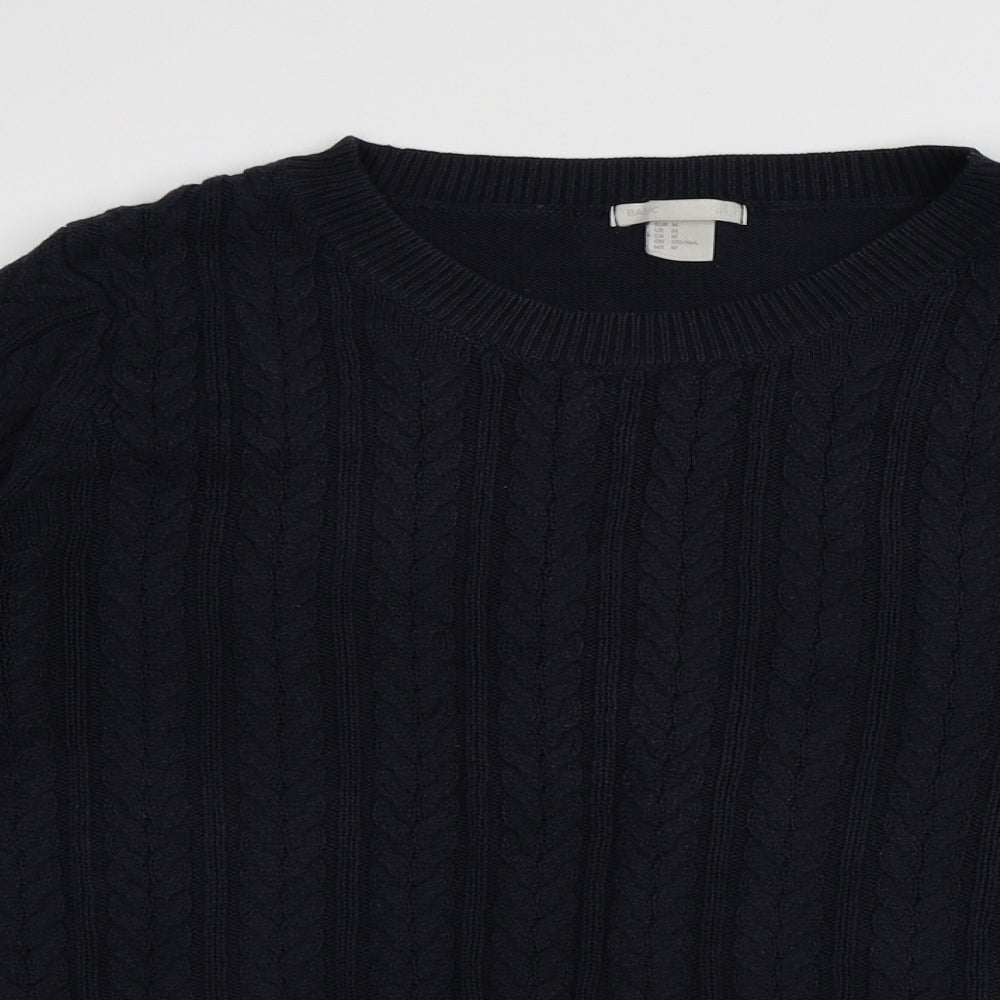 H&M Mens Blue Round Neck Cotton Pullover Jumper Size M
