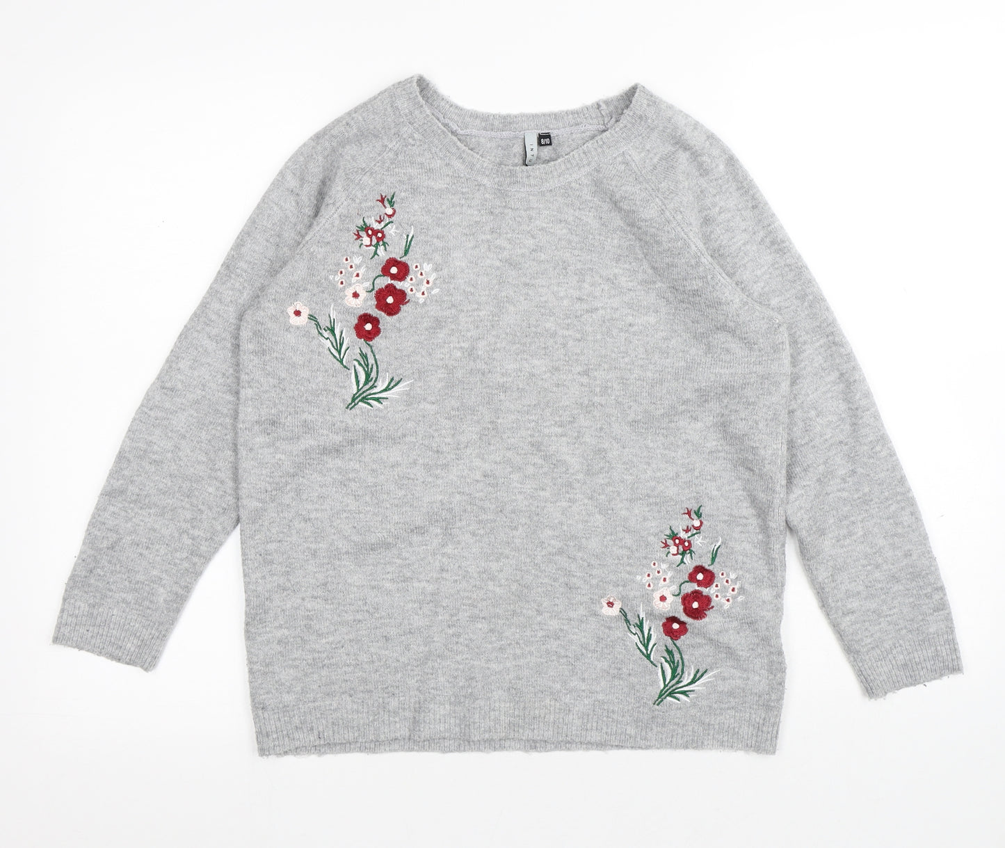 Intuition Womens Grey Round Neck Floral Acrylic Pullover Jumper Size 10 - Flowers