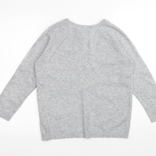 Intuition Womens Grey Round Neck Floral Acrylic Pullover Jumper Size 10 - Flowers