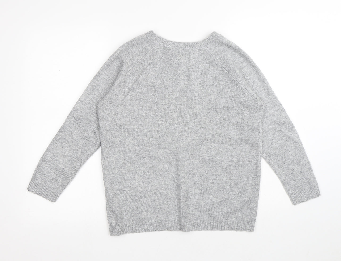 Intuition Womens Grey Round Neck Floral Acrylic Pullover Jumper Size 10 - Flowers