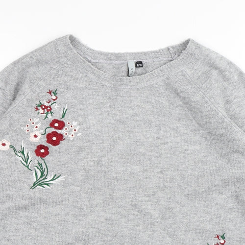 Intuition Womens Grey Round Neck Floral Acrylic Pullover Jumper Size 10 - Flowers