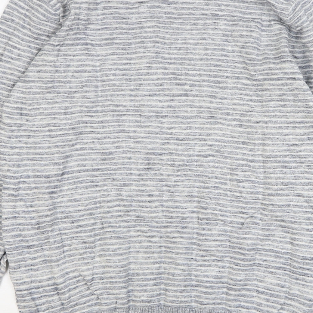 ACW85 Mens Grey Round Neck Striped Cotton Pullover Jumper Size M