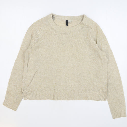 H&M Womens Beige Round Neck Acrylic Pullover Jumper Size M