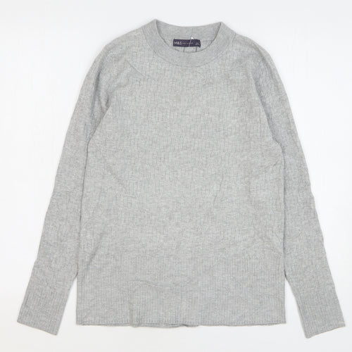 Marks and Spencer Womens Grey Round Neck Viscose Pullover Jumper Size 12