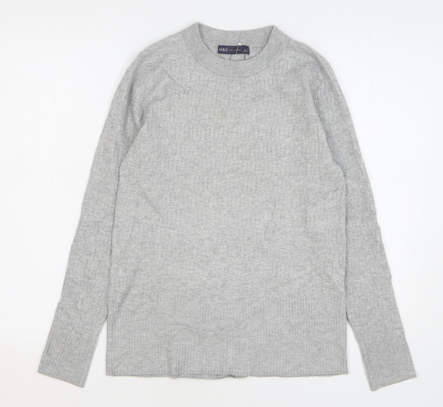 Marks and Spencer Womens Grey Round Neck Viscose Pullover Jumper Size 12