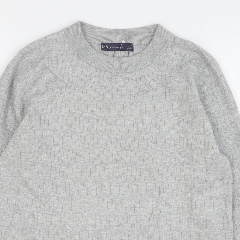 Marks and Spencer Womens Grey Round Neck Viscose Pullover Jumper Size 12