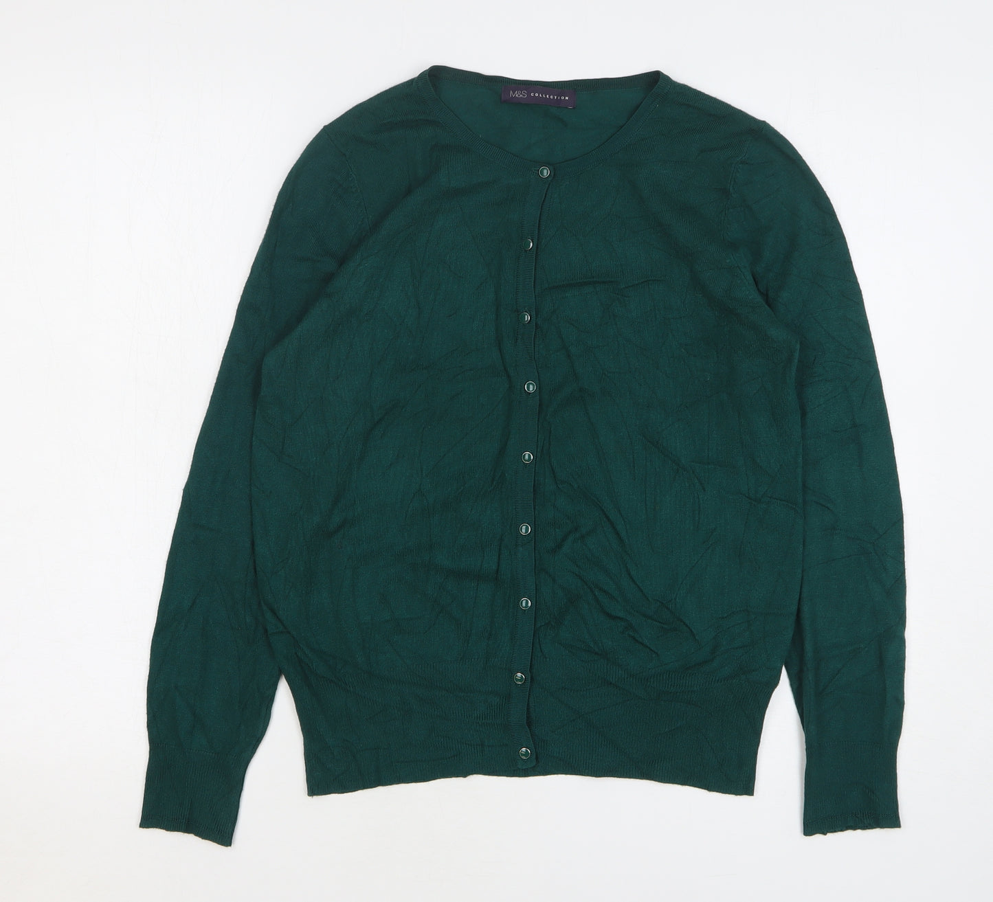 Marks and Spencer Womens Green Round Neck Viscose Cardigan Jumper Size 10