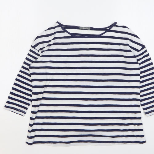South Womens Blue Striped Polyester Basic T-Shirt Size 10 Round Neck