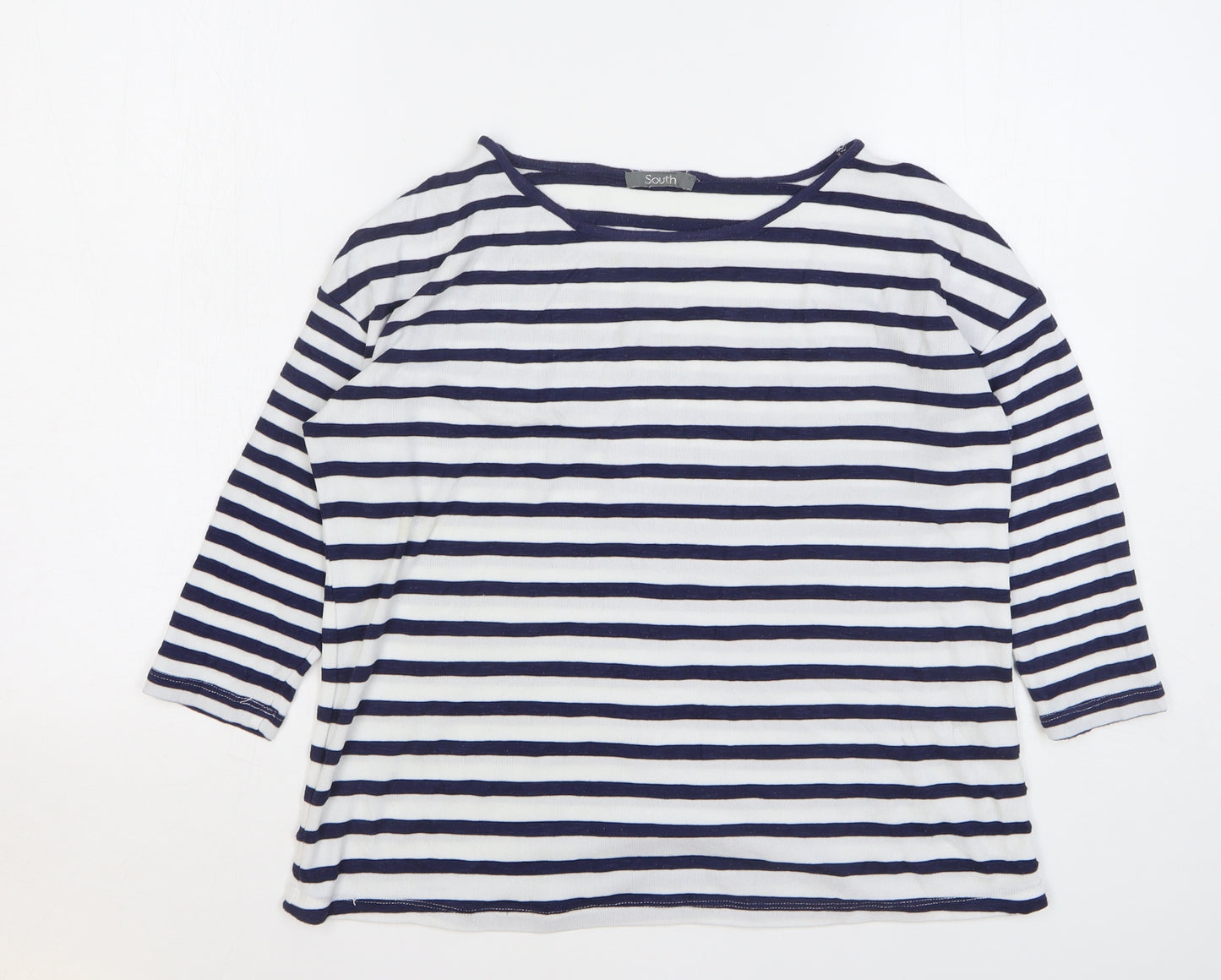 South Womens Blue Striped Polyester Basic T-Shirt Size 10 Round Neck