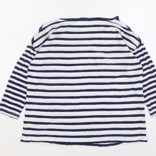 South Womens Blue Striped Polyester Basic T-Shirt Size 10 Round Neck