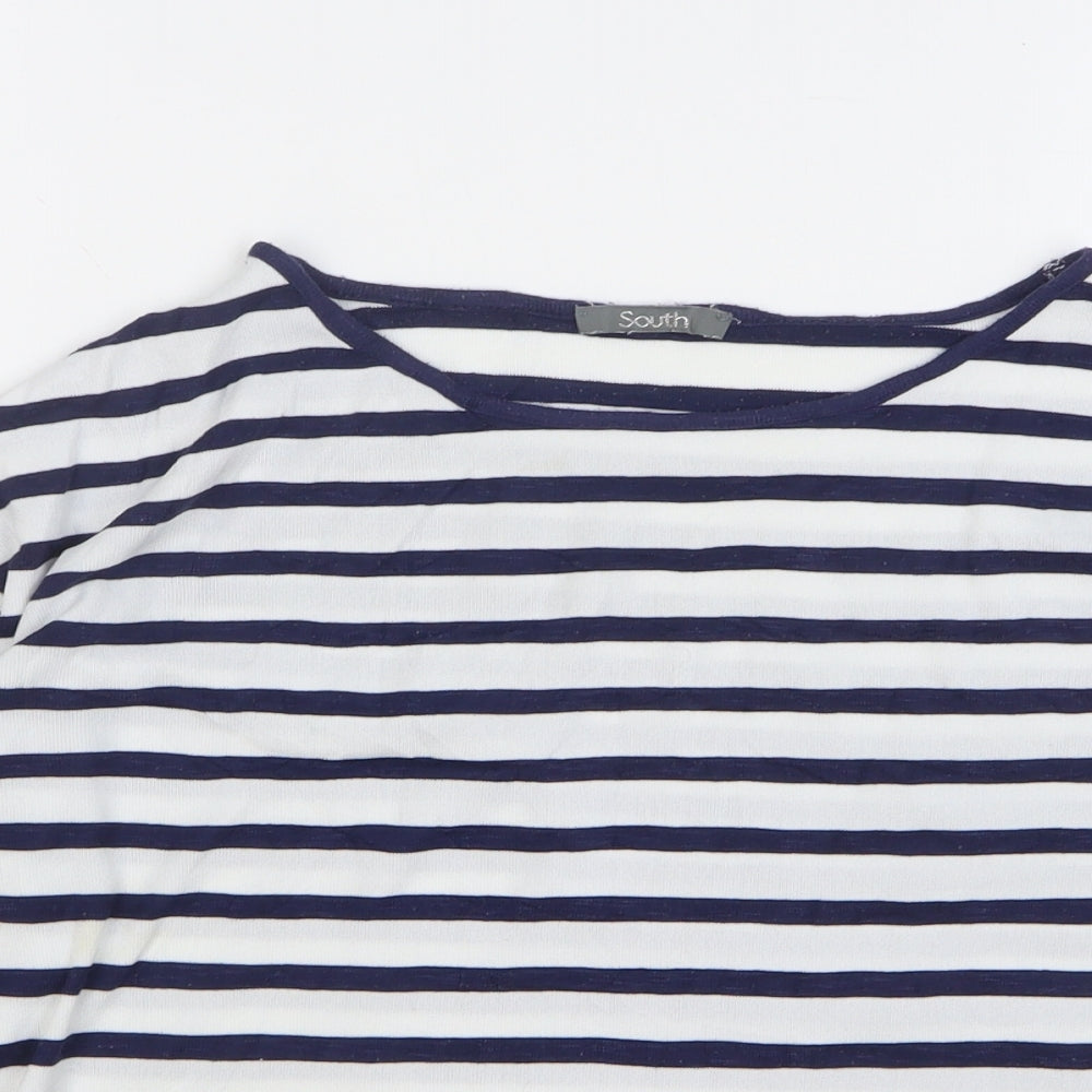 South Womens Blue Striped Polyester Basic T-Shirt Size 10 Round Neck