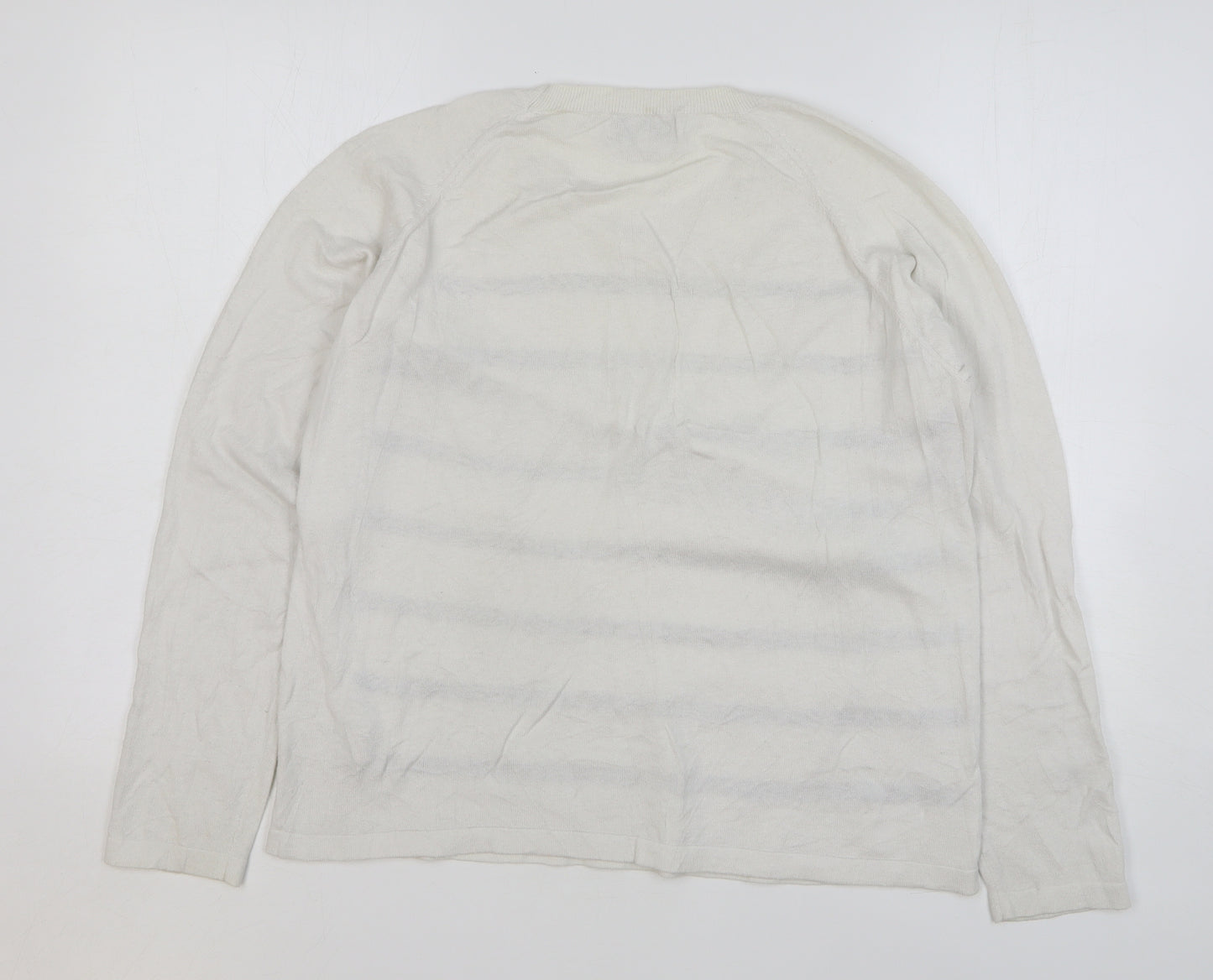 NEXT Womens White Round Neck Striped Cotton Pullover Jumper Size 16