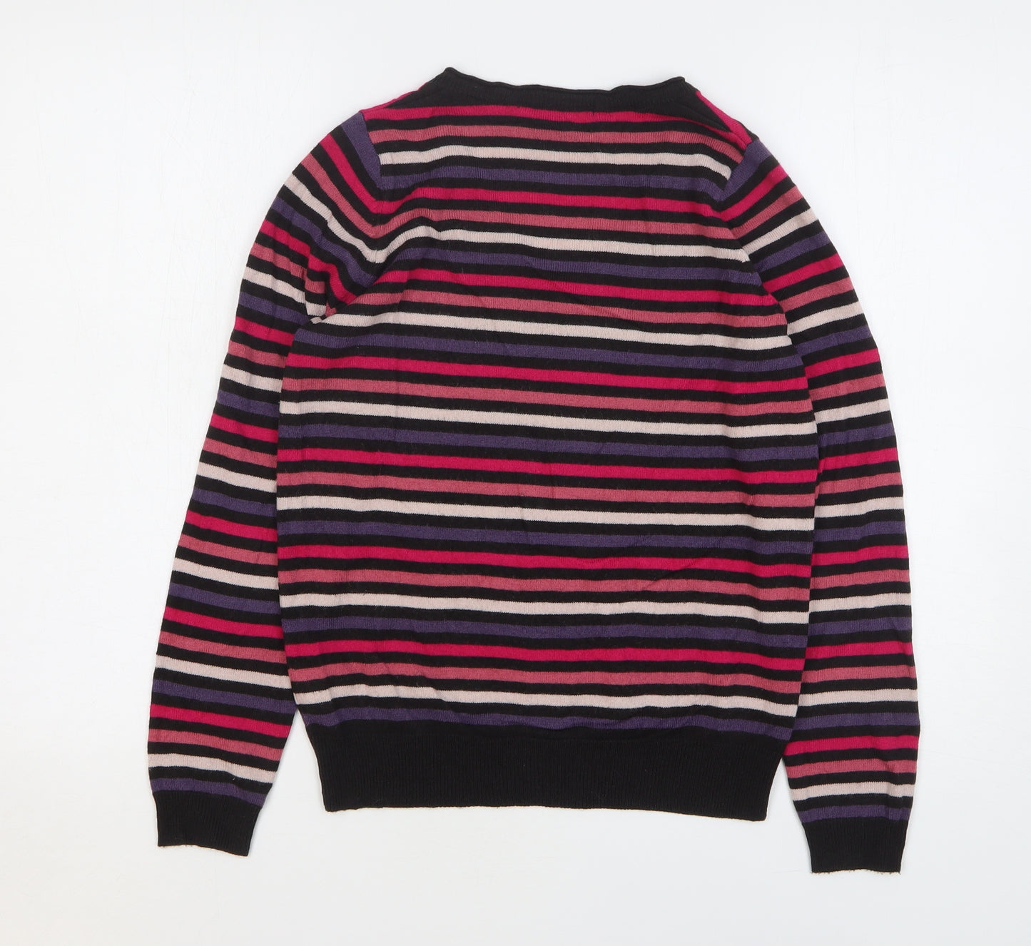 Marks and Spencer Womens Multicoloured V-Neck Striped Acrylic Pullover Jumper Size 10