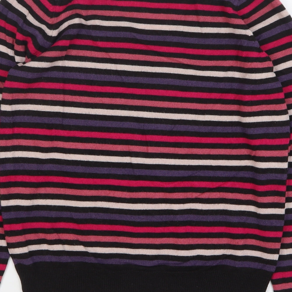 Marks and Spencer Womens Multicoloured V-Neck Striped Acrylic Pullover Jumper Size 10