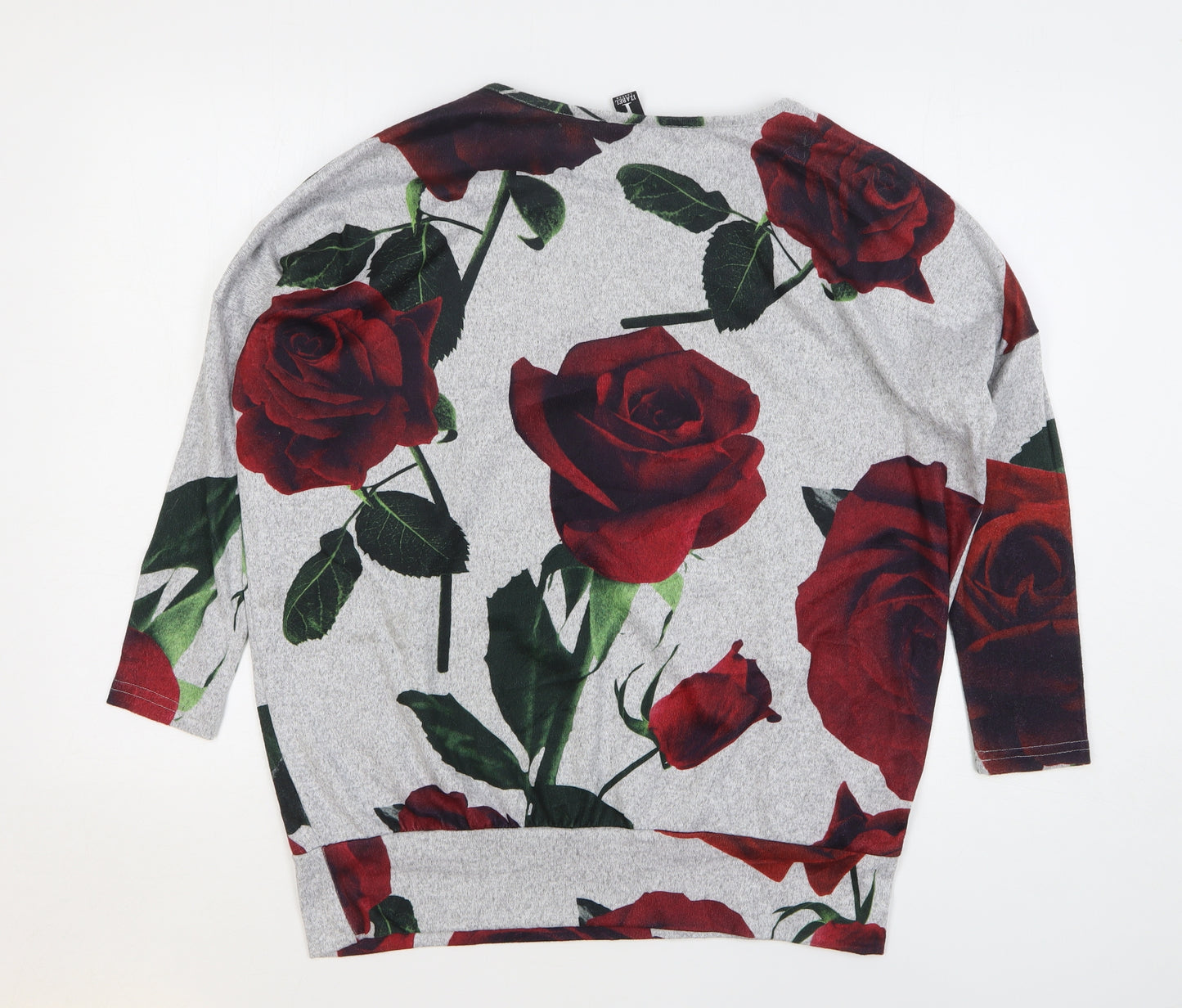 Izabel Womens Grey Round Neck Floral Polyester Pullover Jumper Size 10