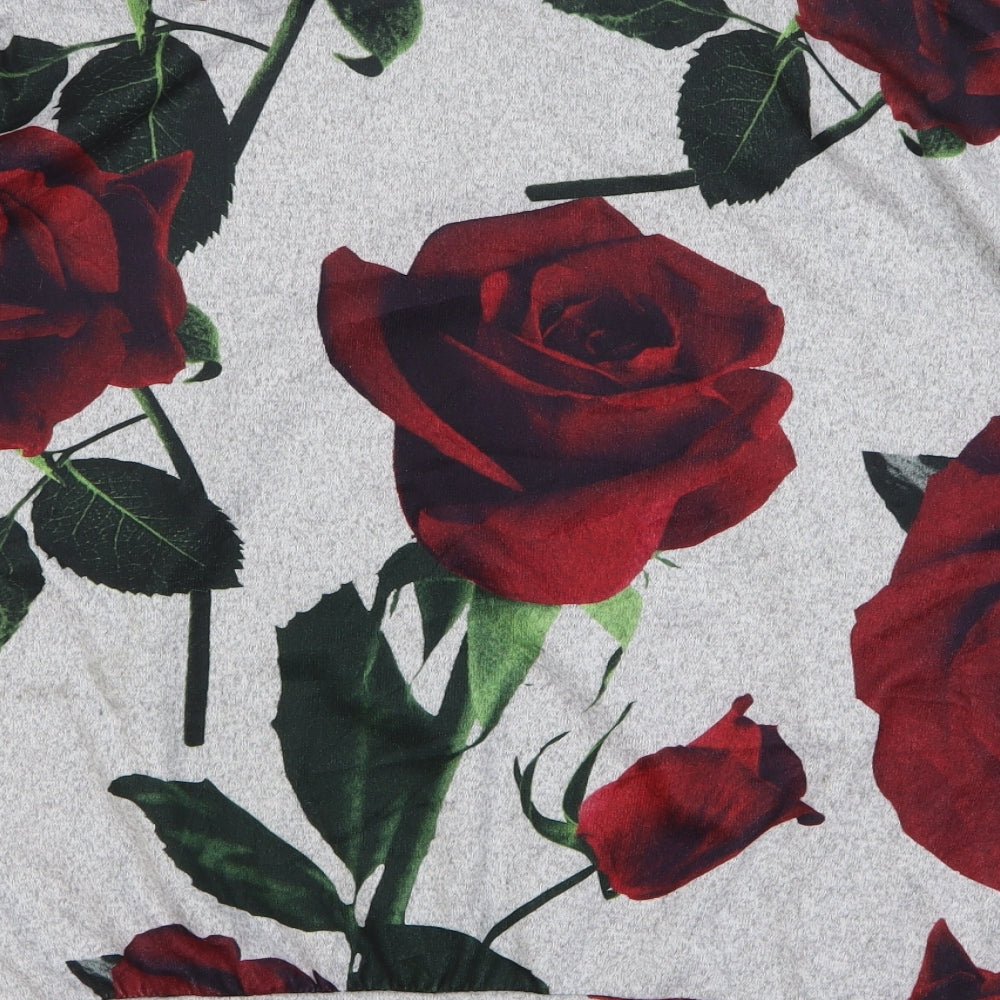 Izabel Womens Grey Round Neck Floral Polyester Pullover Jumper Size 10