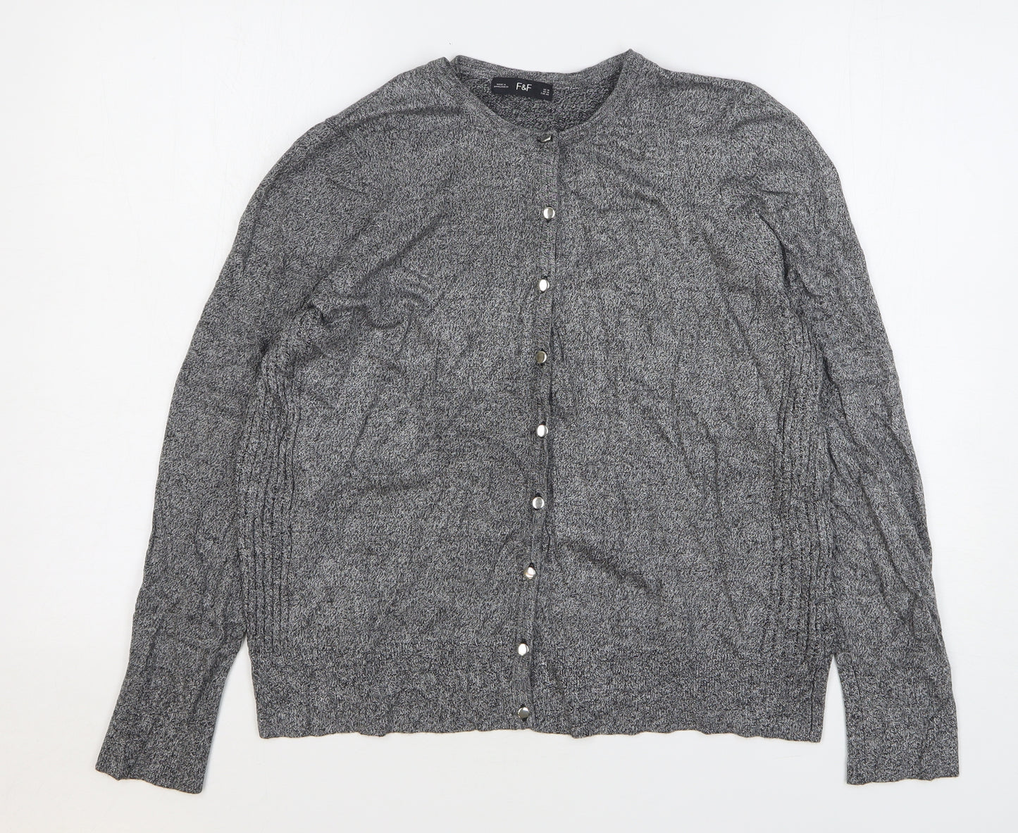 F&F Womens Grey Round Neck Viscose Cardigan Jumper Size 18