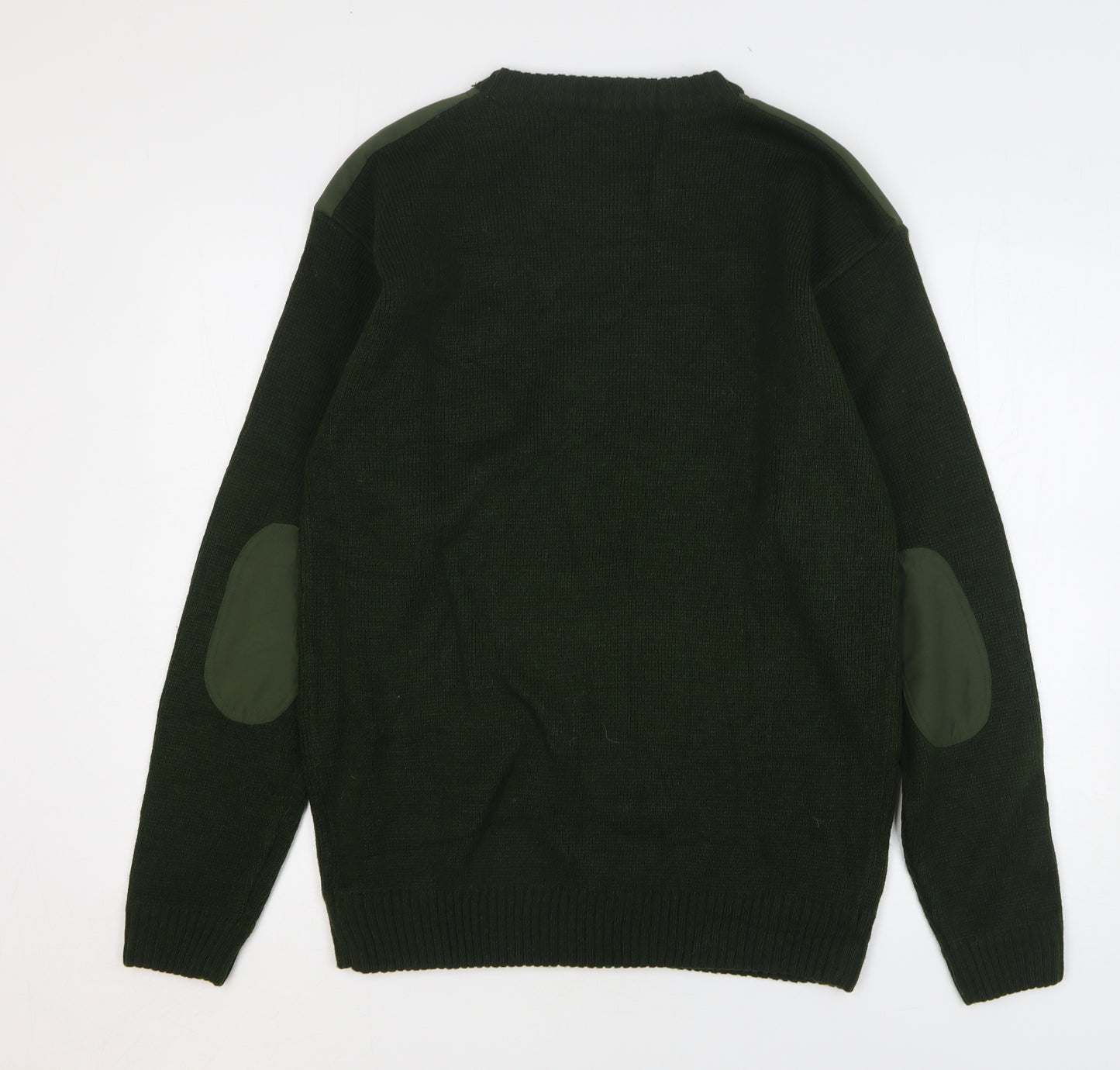 Percussion Mens Green Round Neck Acrylic Pullover Jumper Size L - Deer
