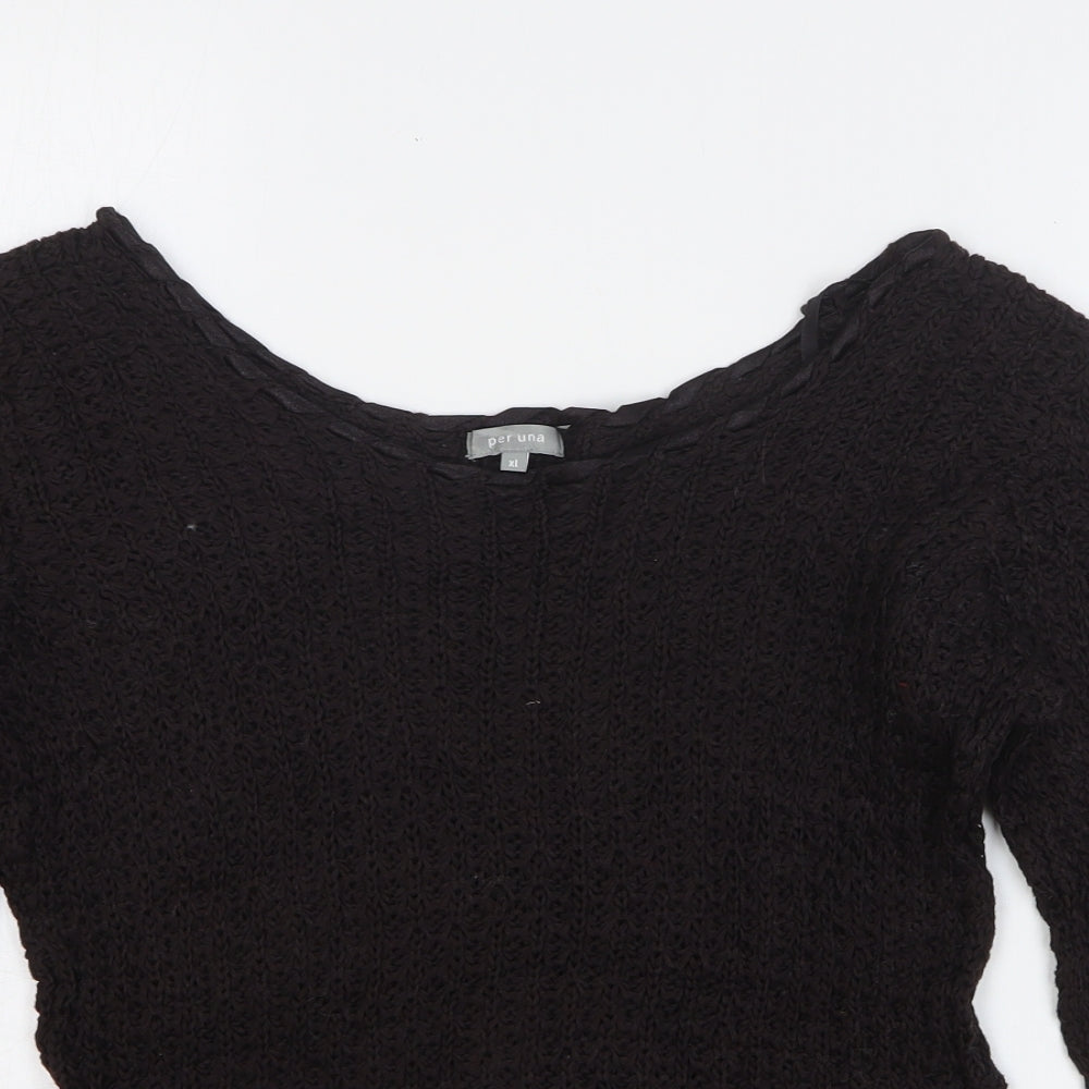 Per Una Womens Brown Boat Neck Cotton Pullover Jumper Size XL