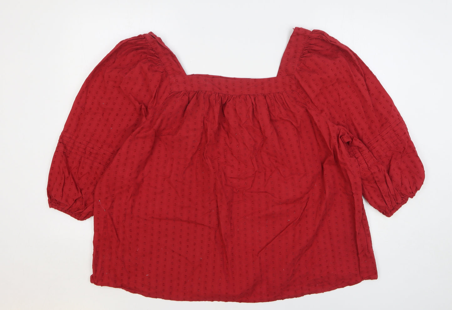 TU Womens Red Polka Dot Cotton Basic Blouse Size 20 Square Neck