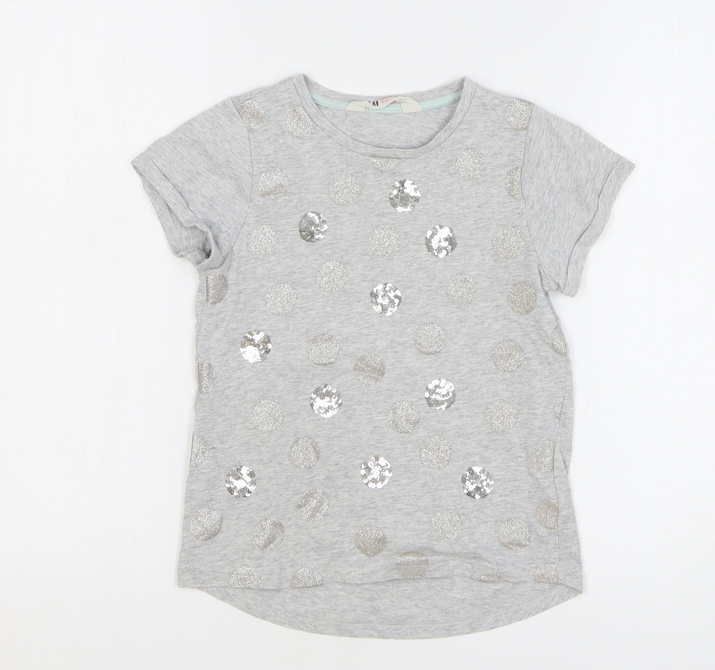 H&M Girls Grey Polka Dot Cotton Basic T-Shirt Size 7-8 Years Round Neck Pullover