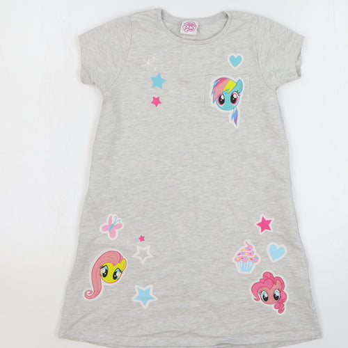 Mothercare Girls Grey Cotton T-Shirt Dress Size 7 Years Round Neck Pullover - My Little Pony