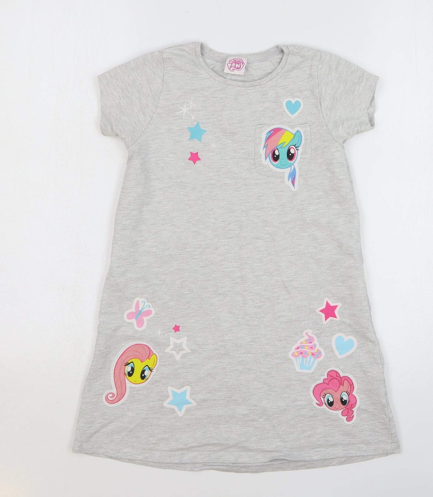 Mothercare Girls Grey Cotton T-Shirt Dress Size 7 Years Round Neck Pullover - My Little Pony