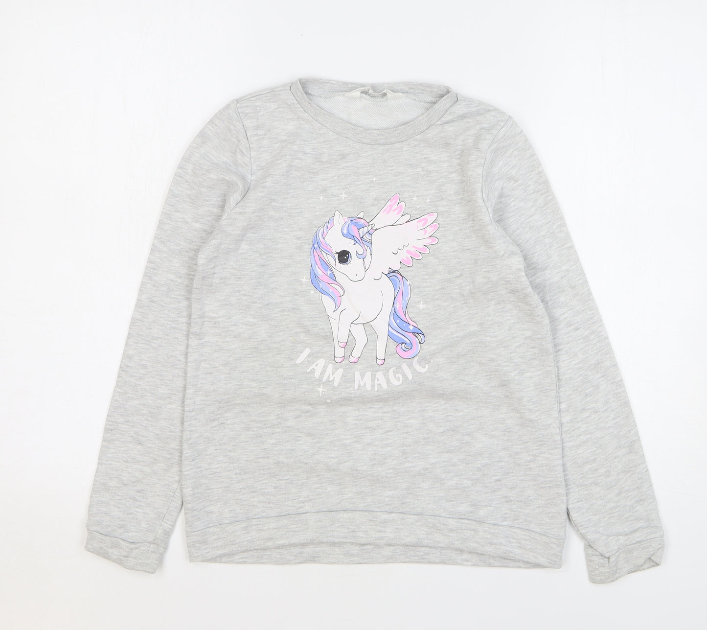H&M Girls Grey Cotton Pullover Sweatshirt Size 9-10 Years Pullover - Unicorn