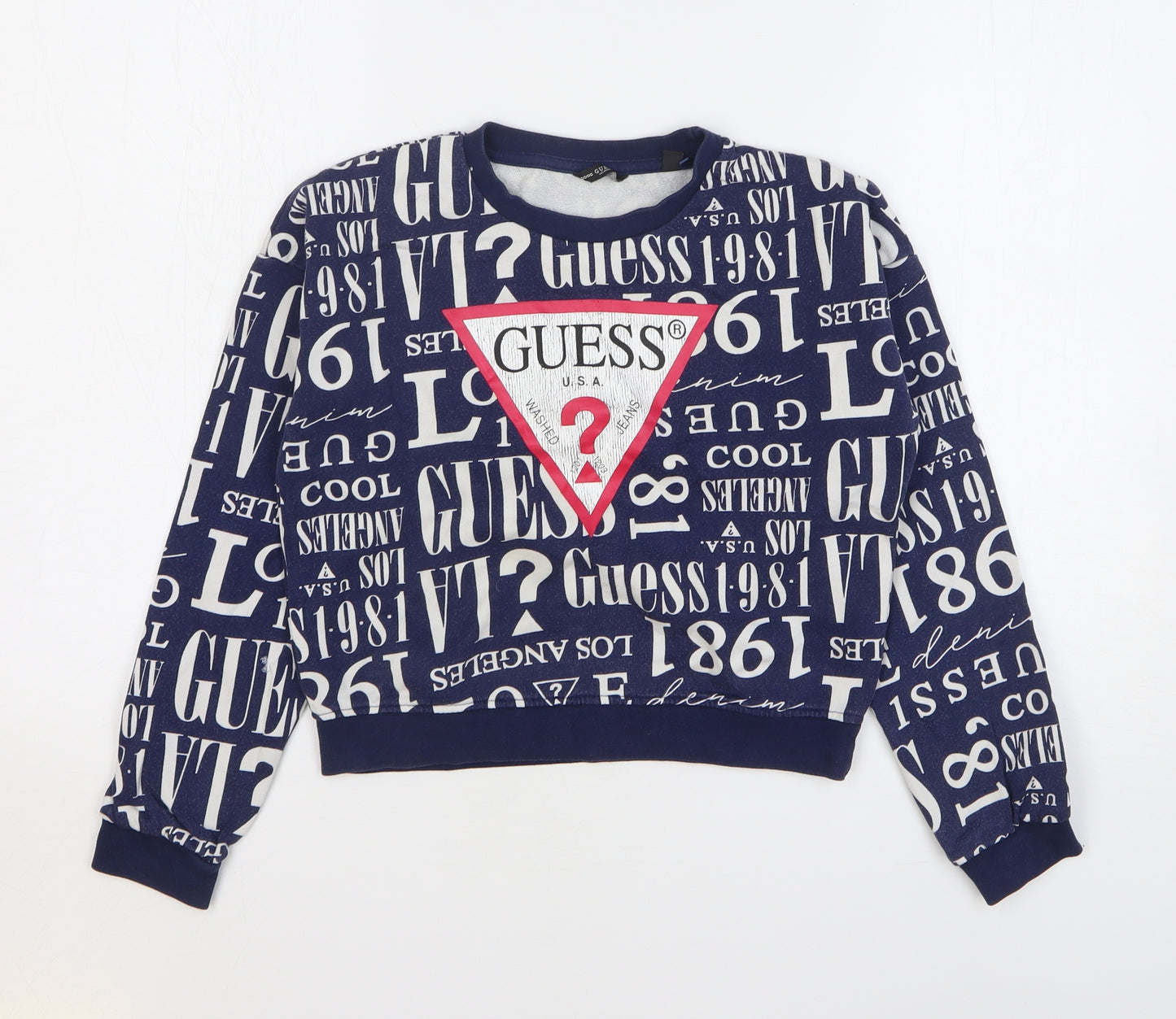 GUESS Girls Blue Geometric Cotton Pullover Sweatshirt Size 10 Years Pullover