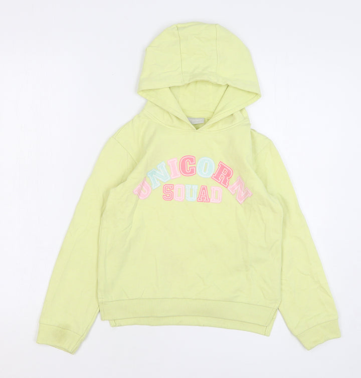 Matalan Girls Yellow Cotton Pullover Hoodie Size 9 Years Pullover - Unicorn Squad