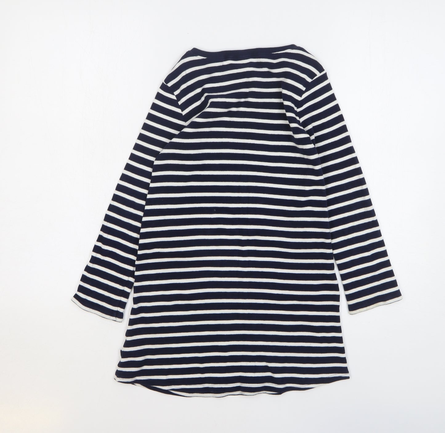 NEXT Girls Blue Striped Cotton Jumper Dress Size 8 Years Round Neck Pullover
