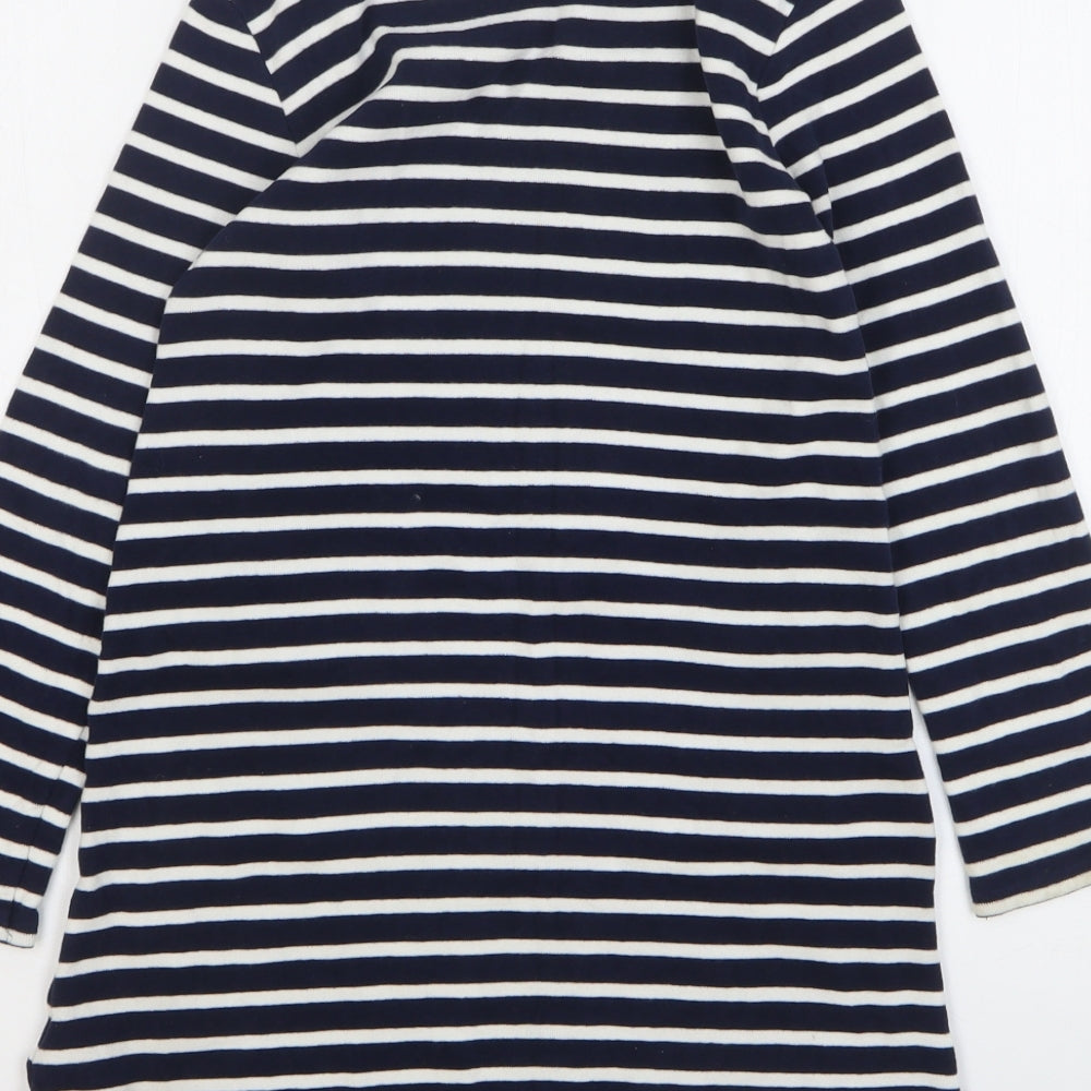 NEXT Girls Blue Striped Cotton Jumper Dress Size 8 Years Round Neck Pullover