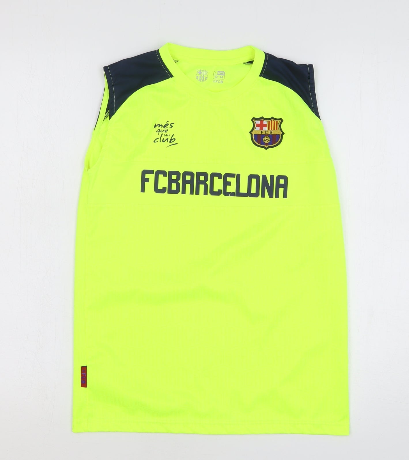 FC Barcelona Boys Yellow Geometric Polyester Basic Tank Size 12-13 Years Round Neck Pullover
