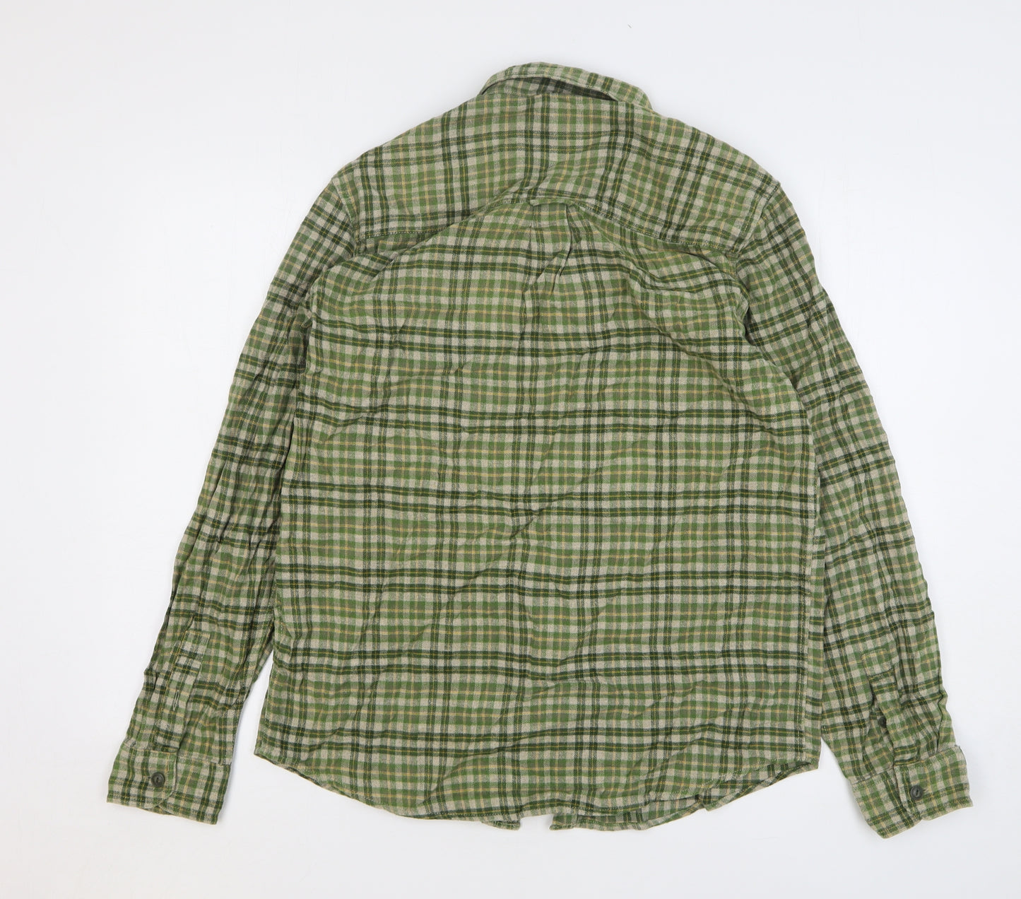 Roots Mens Green Plaid Cotton Button-Up Size M Collared Button