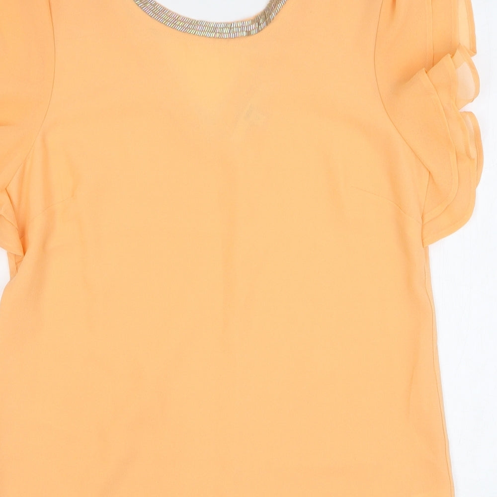 NEXT Womens Orange Polyester Basic T-Shirt Size 8 Collared