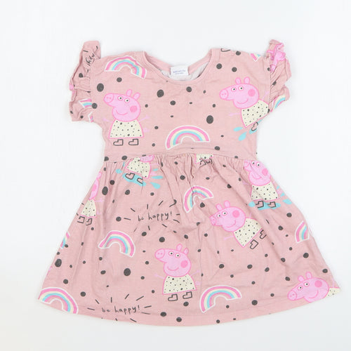 Matalan Girls Pink Geometric Cotton Fit & Flare Size 2-3 Years Round Neck Pullover - Peppa Pig