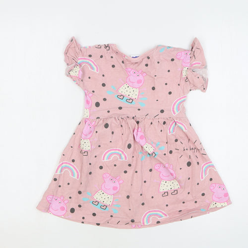Matalan Girls Pink Geometric Cotton Fit & Flare Size 2-3 Years Round Neck Pullover - Peppa Pig