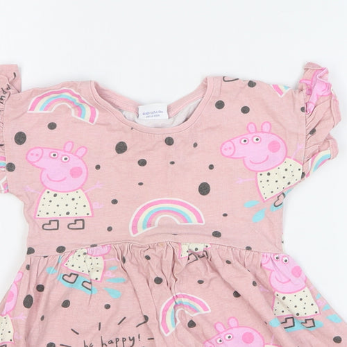 Matalan Girls Pink Geometric Cotton Fit & Flare Size 2-3 Years Round Neck Pullover - Peppa Pig