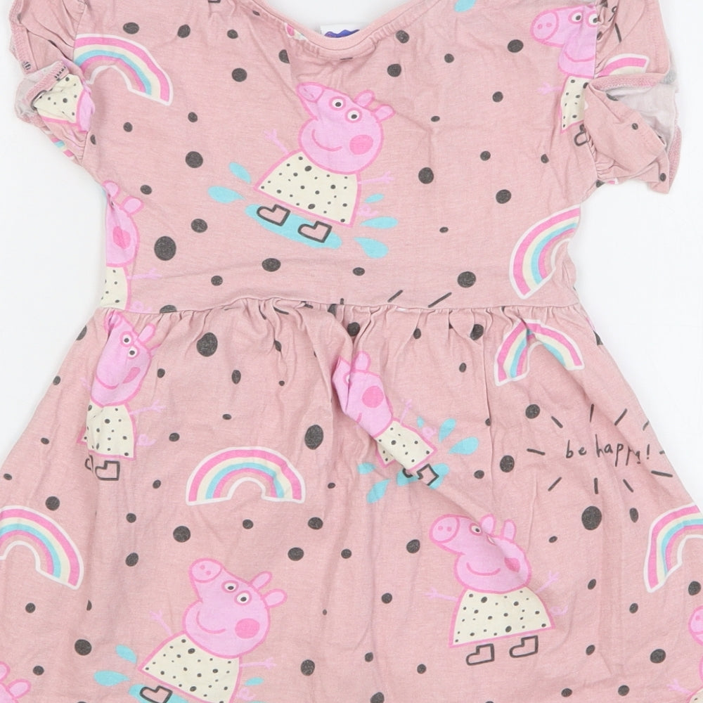 Matalan Girls Pink Geometric Cotton Fit & Flare Size 2-3 Years Round Neck Pullover - Peppa Pig