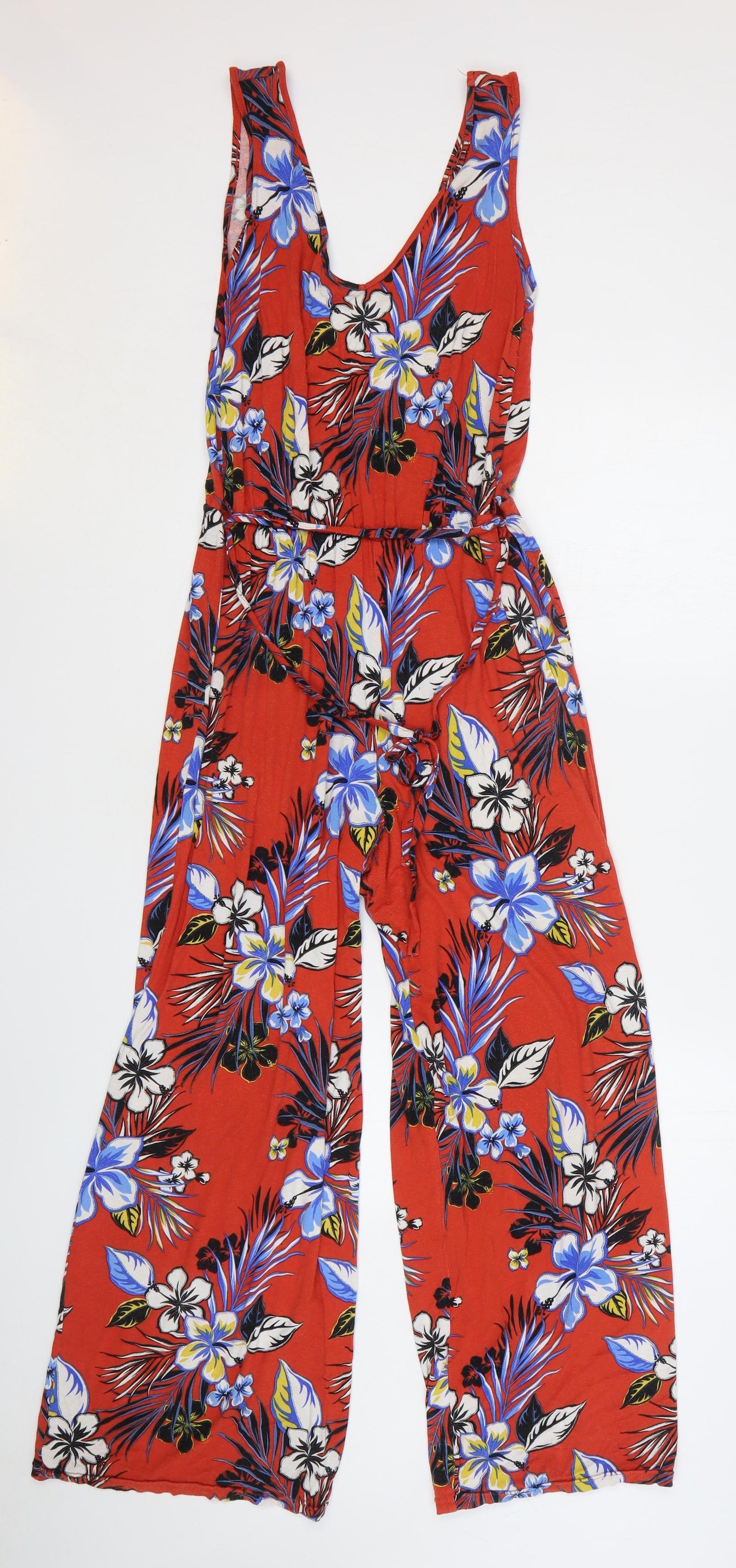 George Womens Red Floral Viscose Jumpsuit One-Piece Size M L25 in