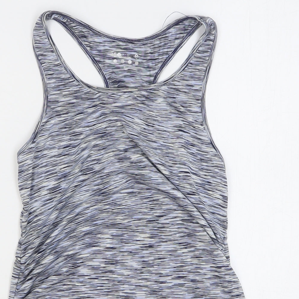 Souluxe Womens Blue Striped Polyester Basic Tank Size S Round Neck Pullover