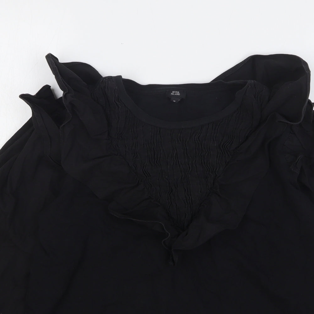 River Island Womens Black Cotton Basic T-Shirt Size 10 Round Neck