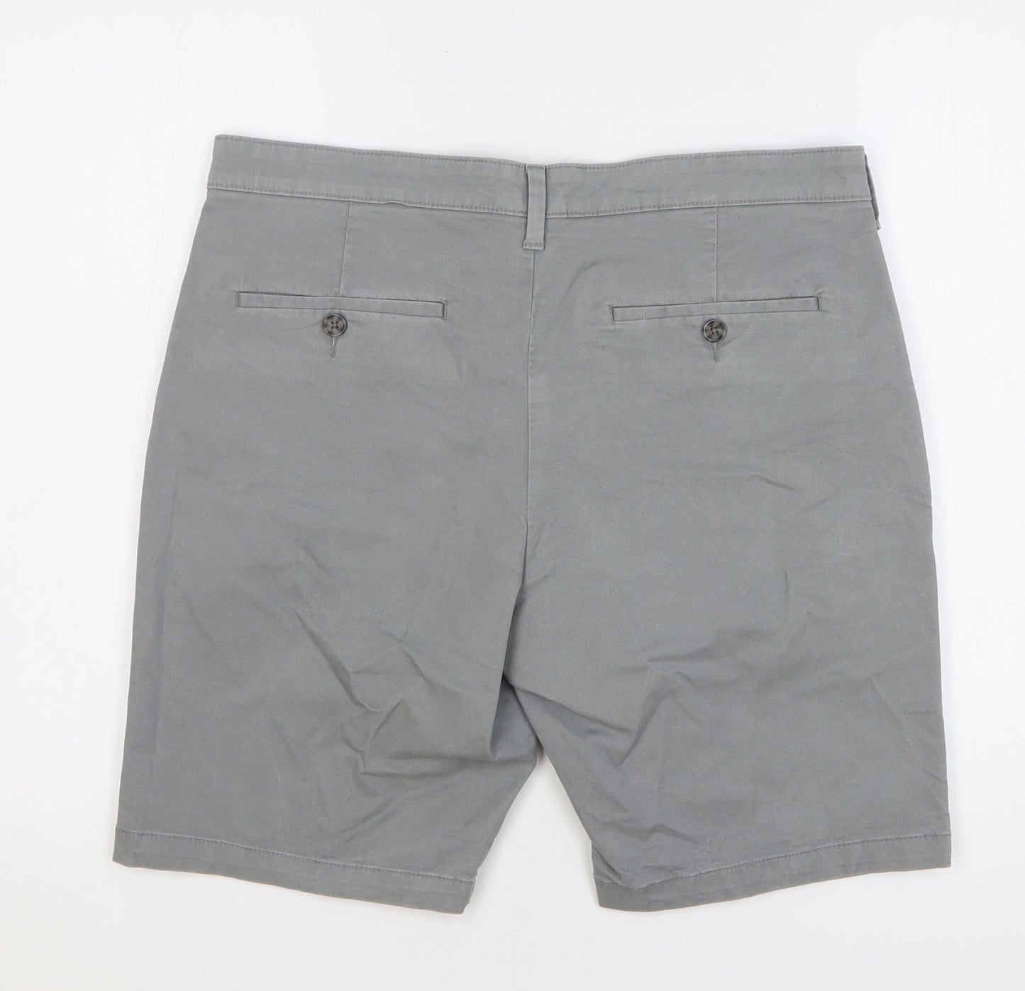 Marks and Spencer Mens Grey Cotton Chino Shorts Size 34 L10 in Regular Button