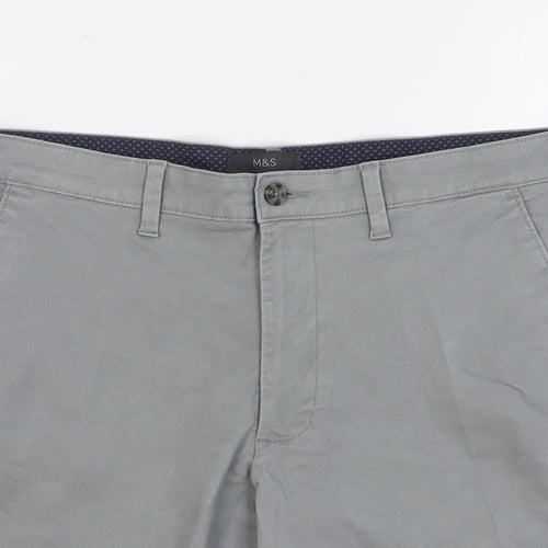 Marks and Spencer Mens Grey Cotton Chino Shorts Size 34 L10 in Regular Button