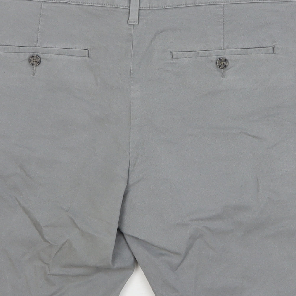 Marks and Spencer Mens Grey Cotton Chino Shorts Size 34 L10 in Regular Button