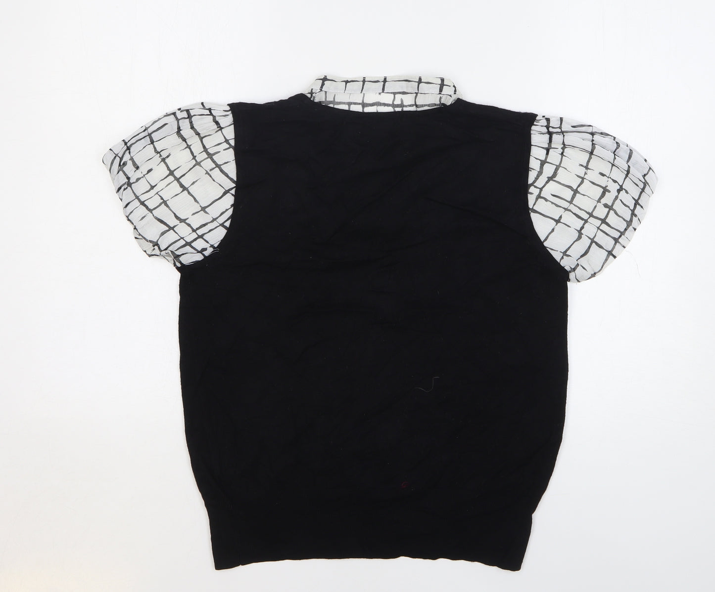 Papaya Womens Black Round Neck Check Viscose Pullover Jumper Size 14 - Sheer Collar and Sleeve