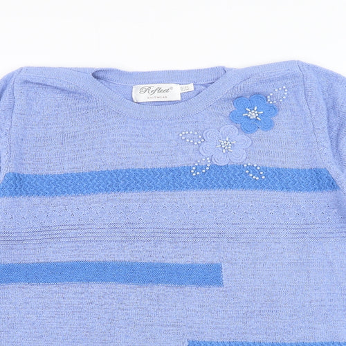 Reflect Womens Blue Round Neck Striped Acrylic Pullover Jumper Size S - Flower