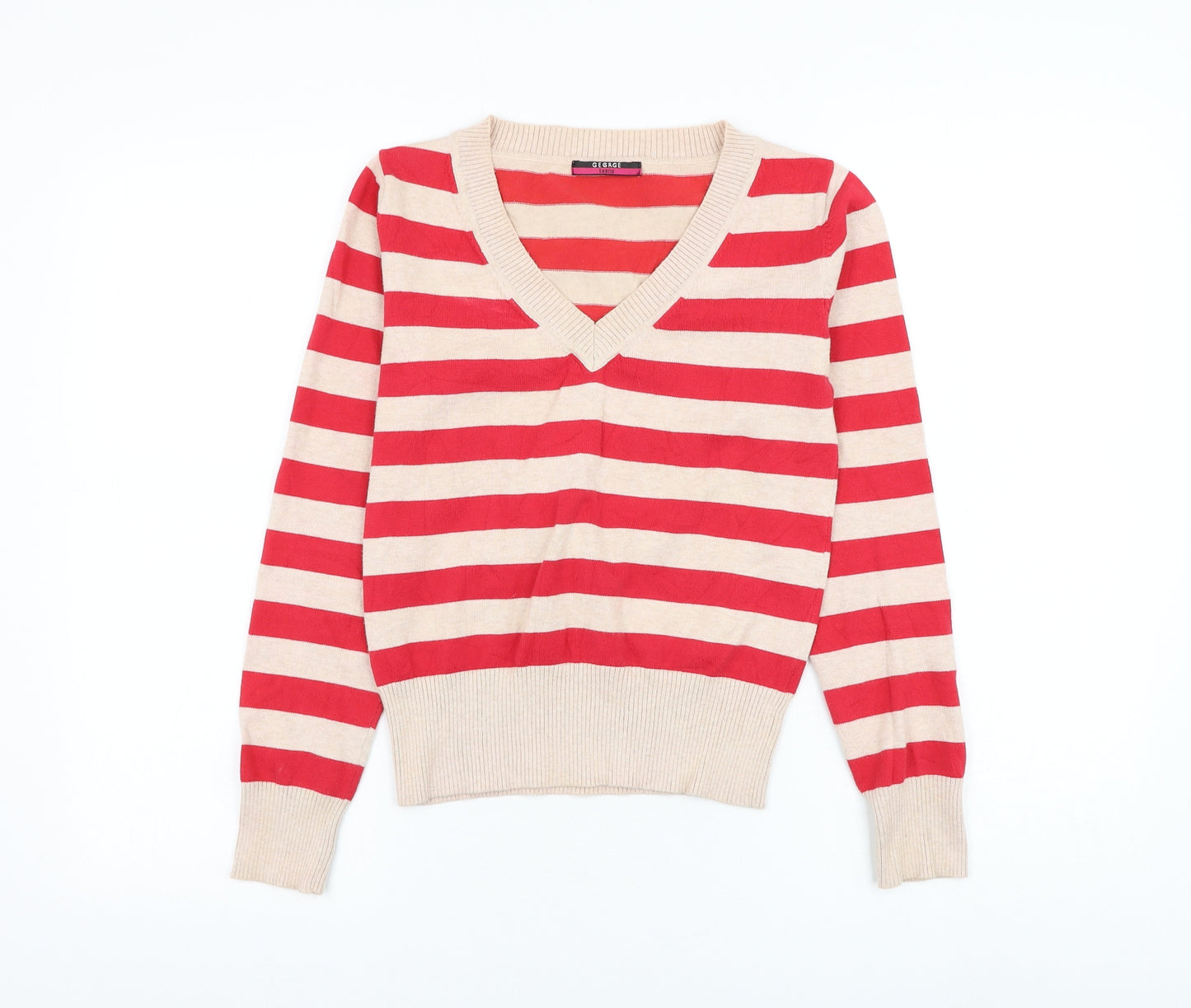George Girls Red V-Neck Striped Cotton Pullover Jumper Size 14-15 Years Pullover