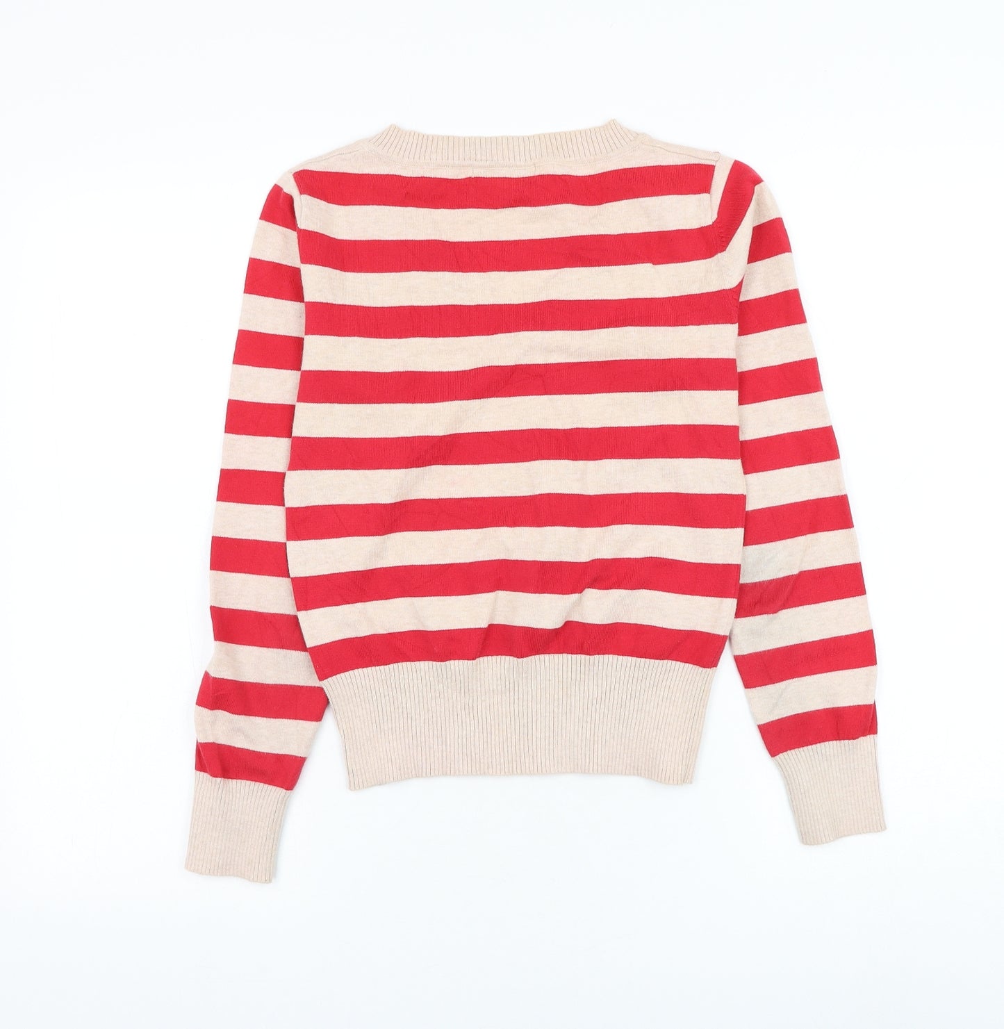 George Girls Red V-Neck Striped Cotton Pullover Jumper Size 14-15 Years Pullover